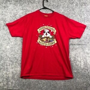 Big Dogs T Shirt Size L Large Here Come Santa Paws Christmas Short Sleeve Red